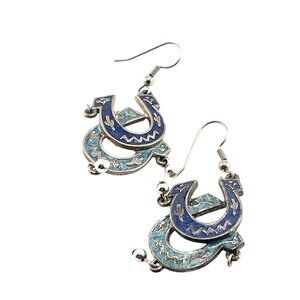 Barse Horse Shoe Dangle Earrings By Barse In Silver & Blue